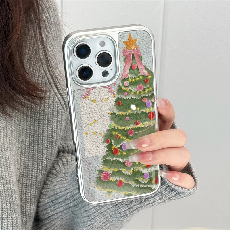 Funda de teléfono con textura de cuero de árbol de Navidad para iPhone11/12/13/14/15/16/47 Pro Max AIR PLUS - imagen 3