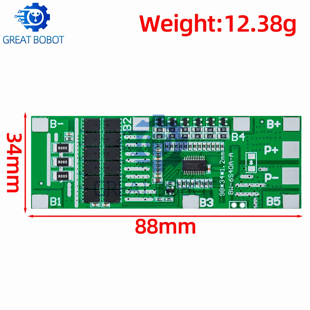Placa de protección de batería de litio de iones de litio 24V 6S 40A 18650 con función de equilibrio-Ideal para iluminación Solar, Ebike y Scooter BMS PCB - imagen 2