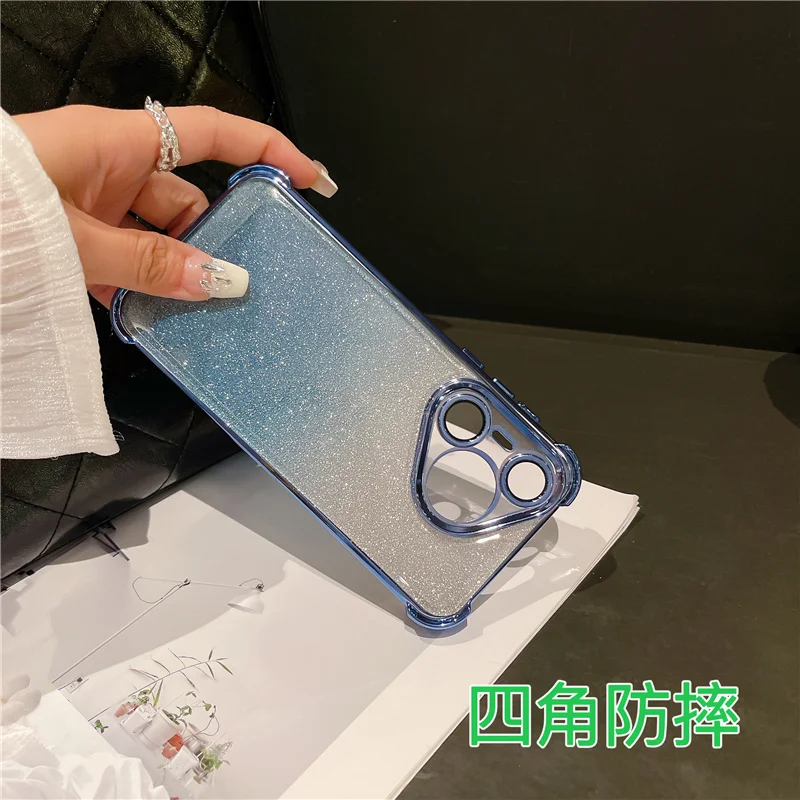 Funda de teléfono transparente con revestimiento de brillo degradado para Huawei Pura 70 Ultra P60 P50 P40 P30 Pura70 Pro Plus, funda de parachoques delgada a prueba de golpes - imagen 2
