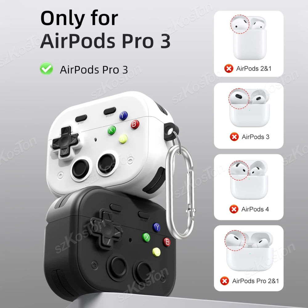 Hard Shell Game Console Design for AirPods Pro 3 Case with Secure Lock Clip Protective Cover for AirPod Pro 3 Accessories