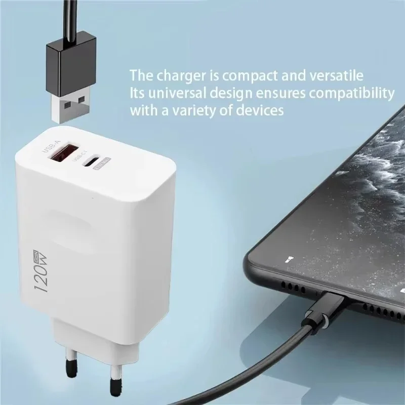 Cargador rápido Original de 120W, Cable USB 3,0 tipo C PD, cargador 2 en 1, adaptador de carga rápida para iPhone, Samsung, Xiaomi, UE, EE. UU., Reino Unido - imagen 3