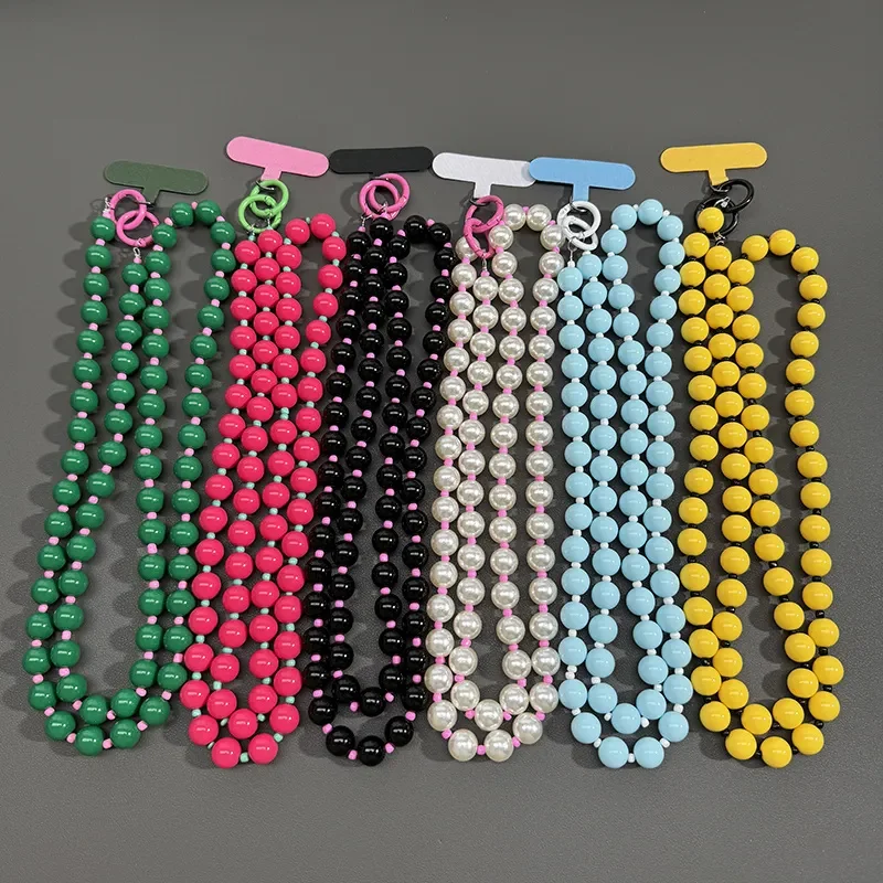 Y2K-cadena oblicua de perlas de Color caramelo, pulsera para teléfono, nudo de cadena, cordón para teléfono móvil, llavero, cordón para auriculares - imagen 2