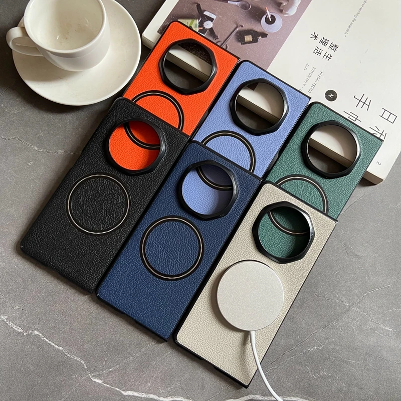 Funda de cuero de negocios de lujo para teléfono Magsafe para Huawei Honor Magic V3 VS3, funda suave con sensación de piel y carga inalámbrica a prueba de golpes - imagen 2