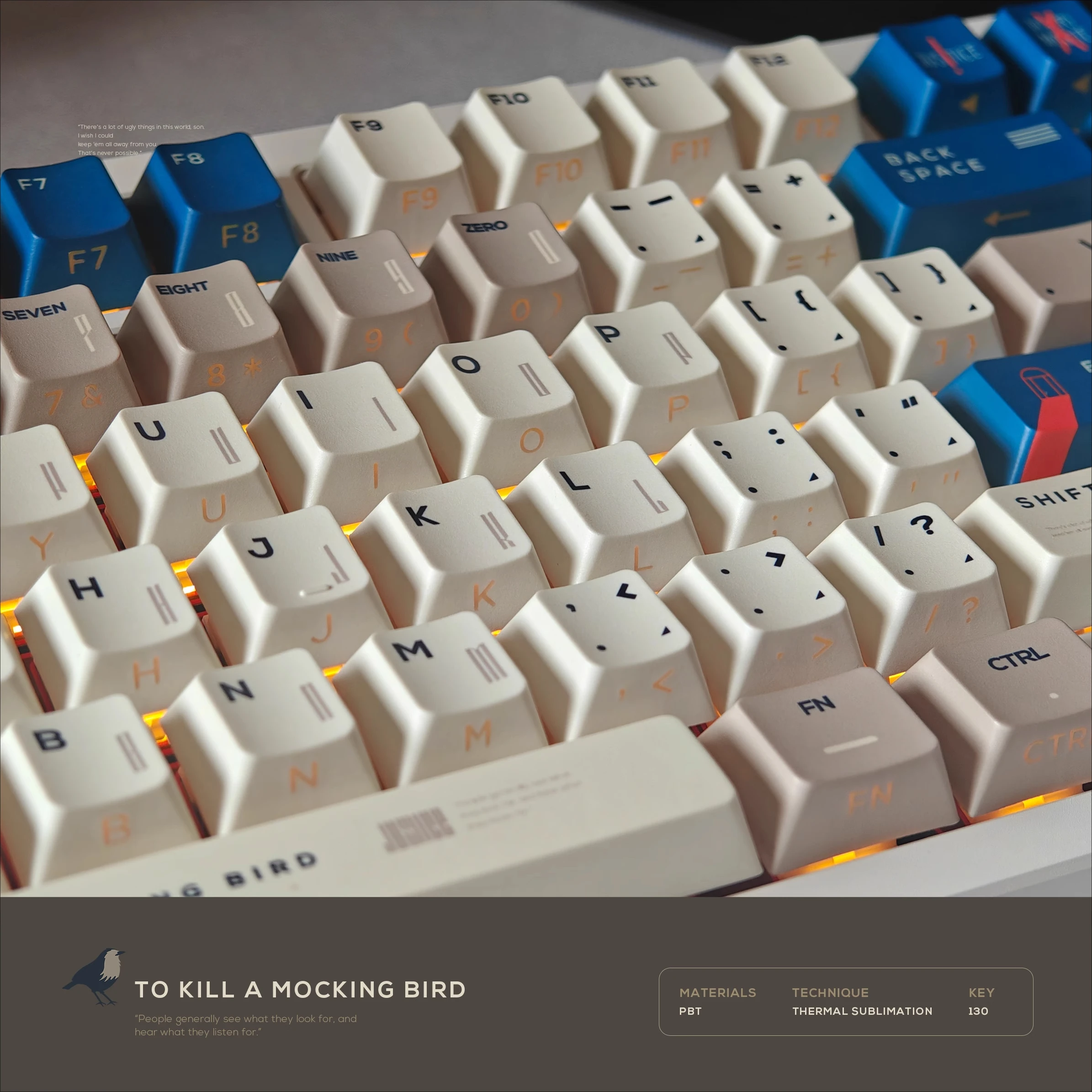 To Kill A Mockingbird-teclas con tema Cherry Profile PBT, teclas translúcidas con grabado lateral para teclado mecánico, teclas Retro