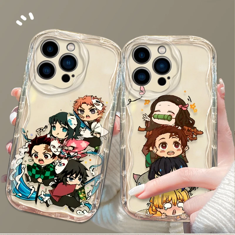 Preciosa funda de onda suave Demon Slayer para iPhone 16 15 14 13 12 11 Pro Max X XR XS 8 7 Plus SE 2020, funda trasera de silicona a prueba de golpes