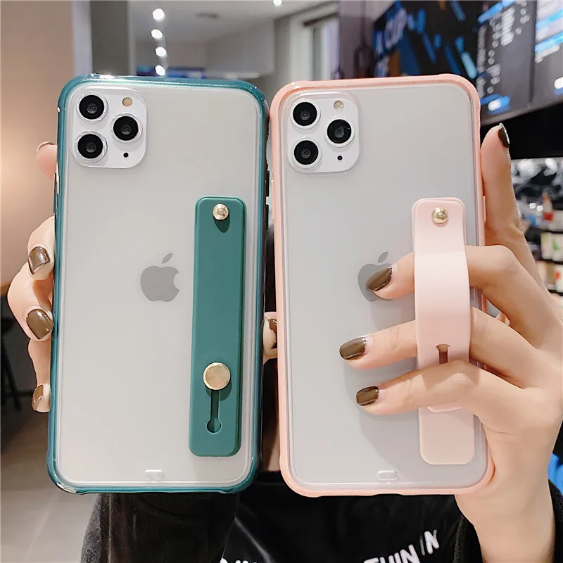 Funda de teléfono con parachoques a prueba de golpes para iPhone 13 Pro Max XS Max 6,1 pulgadas 6,5 pulgadas 6,7 pulgadas funda trasera con soporte transparente para correa para la muñeca - imagen 2