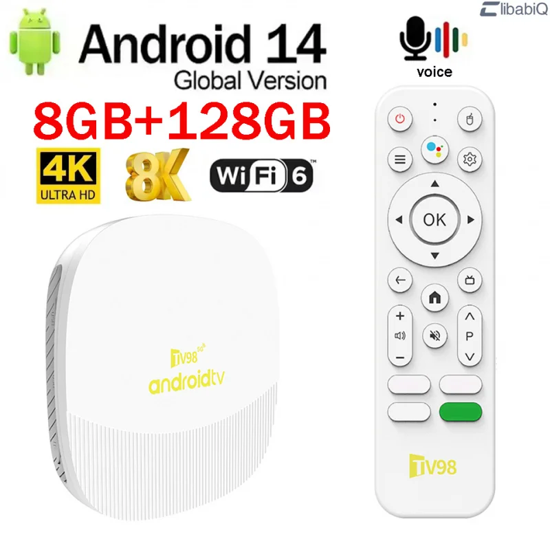 TV98 ATV Max TV Box Allwinner H313 8GB 128GB 4G 5G Wifi6 BT5.0 HD 8K 4K HD Reproductor de Medios Inteligente Control de Voz Android 14 iptv