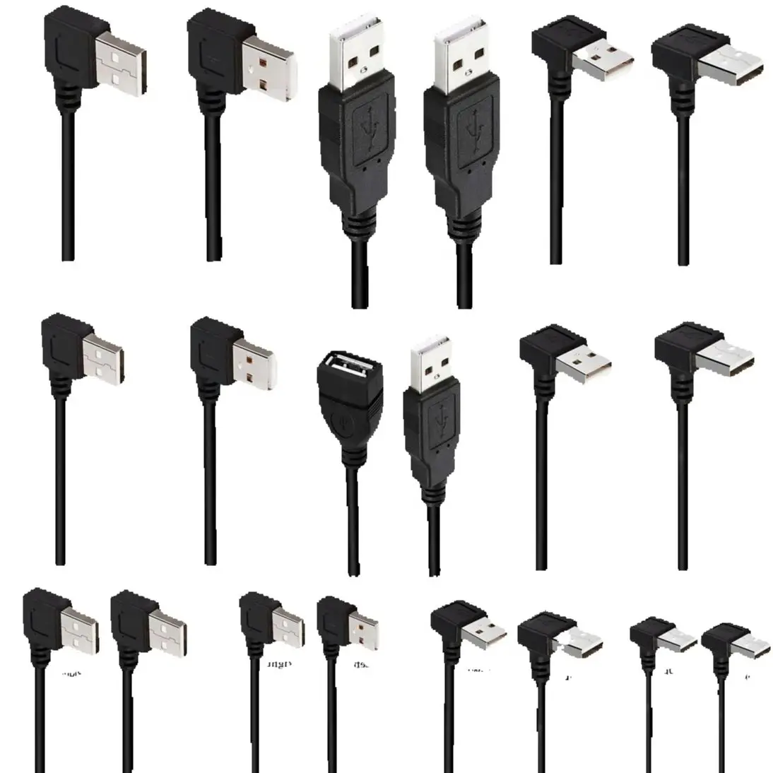USB A macho a USB A macho 90 grados izquierda/derecha/arriba/abajo ángulo adaptador Cable adaptador de extensión USB2.0 macho a macho Cable 25cm 0,5 m