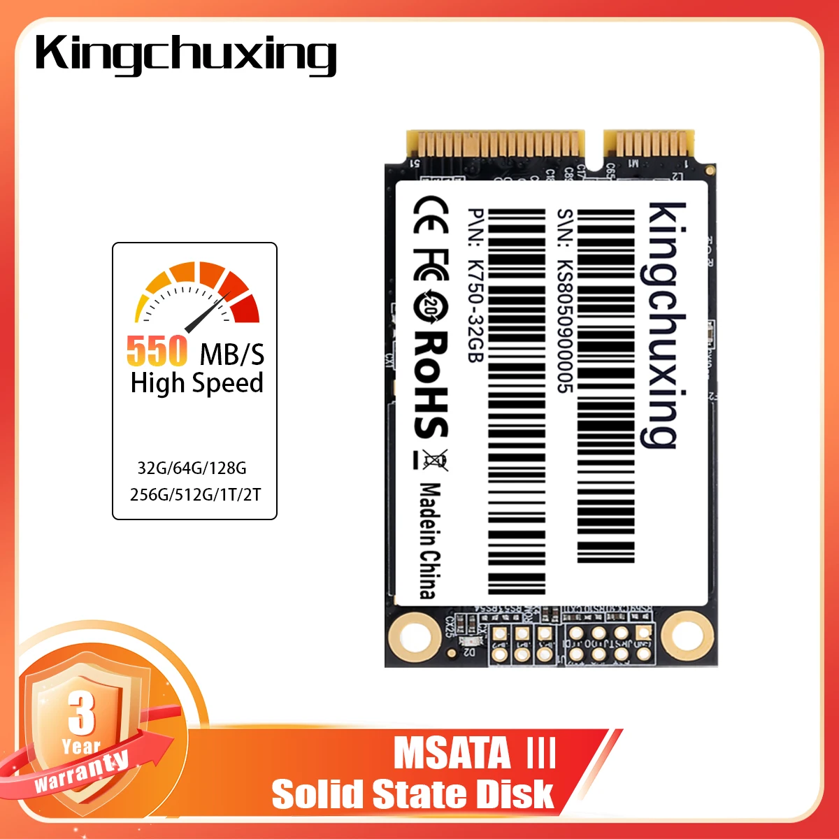 Kingchuxing SSD MSATA SATA 64GB 128GB 256GB 512GB unidad interna de estado sólido disco duro de alto rendimiento para ordenador portátil de escritorio