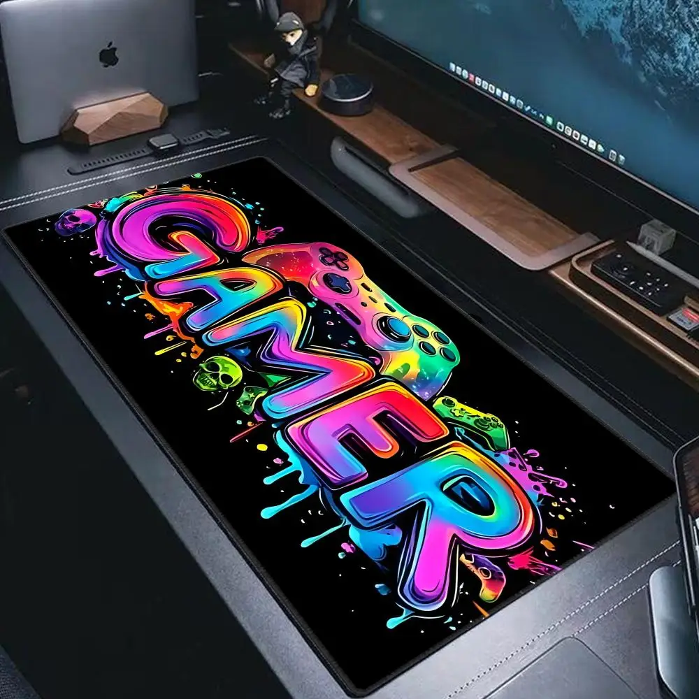 Alfombrilla de ratón grande para juegos, alfombrilla de escritorio con luz negra, Base de goma antideslizante, diseño de consola de juegos, alfombrilla de escritorio para jugadores, accesorios de juegos de oficina - imagen 2