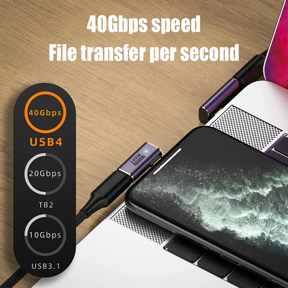 Adaptador de Cable de extensión USB 4 OTG tipo C a C Thunderbolt3, estilo L, macho a hembra, para teléfono, portátil, PC, 40Gbps - imagen 3