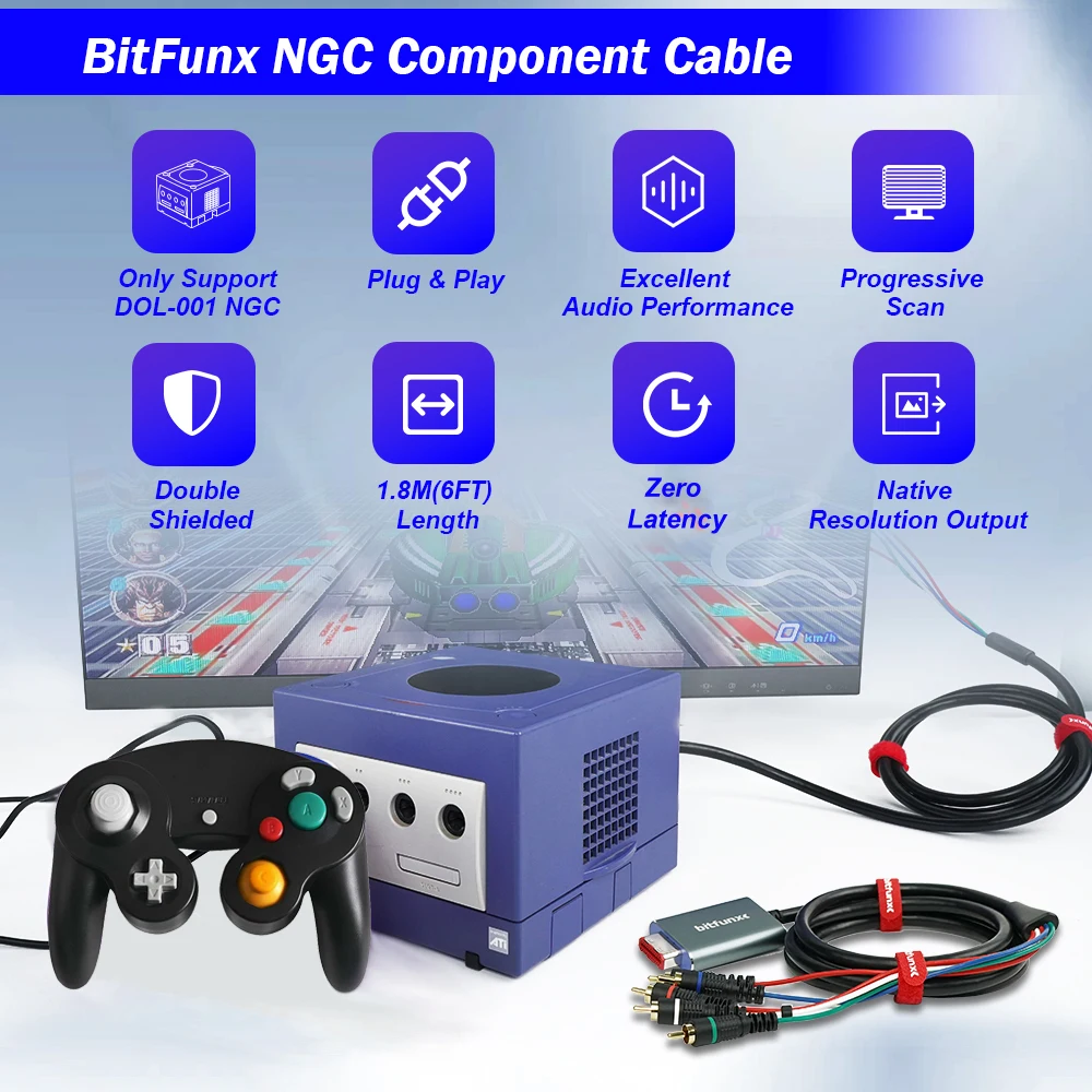 Bitfunx Componente Video 5RCA YPbPr Cable para Nintendo GameCube NGC Salida AV digital Imagen de alta calidad - imagen 2
