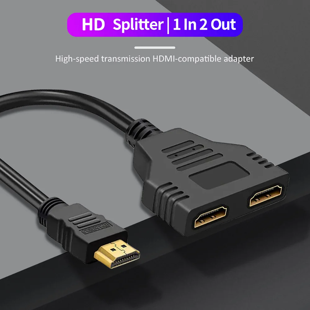 HD 1080P puerto dual 1 en 2 Cable de salida macho a hembra adaptador HDTV Cable adaptador divisor Compatible con hdmi para ordenador portátil LCD TV Box PS3