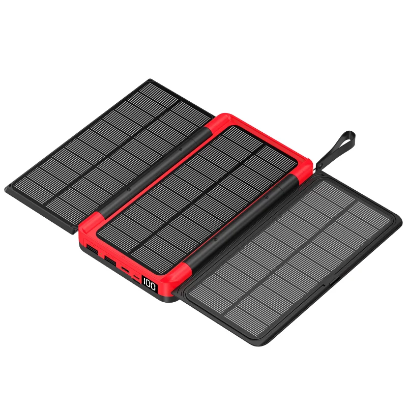 Banco de energía Solar plegable, cargador inalámbrico Qi, 3 paneles solares, para IPhone 15, 14, 13, Huawei, Xiaomi, 20000mAh - imagen 4