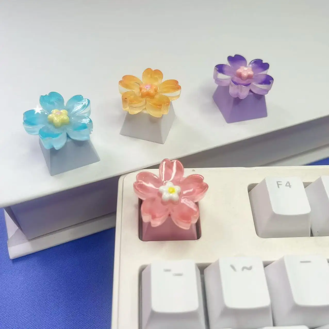 DIY transparente flor púrpura rosa Keycap eje Universal Gaming Teclado mecánico reemplazo Keycap R4 altura ESC Key - imagen 2