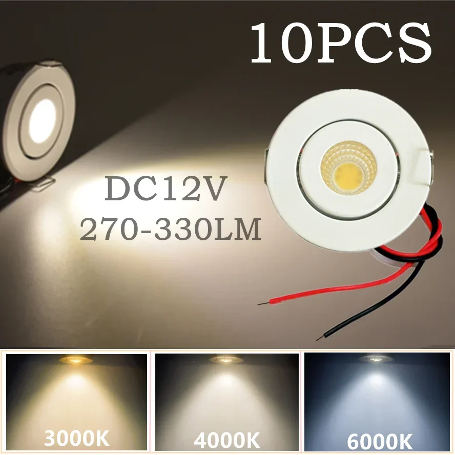 10/5 Uds 12V Mini COB LED Downlight luz de techo unidad ajustable luces abajo escaparate gabinete iluminación empotrada cuerpo blanco - imagen 2