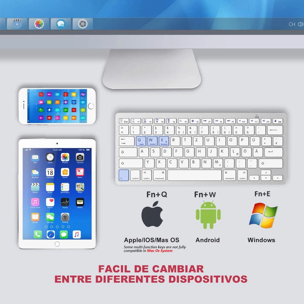 Teclado Bluetooth alemán delgado portátil luz Deutsche diseño QWERTZ Tastatur inalámbrico para iPhone iOS Android Windows Smart TV - imagen 2