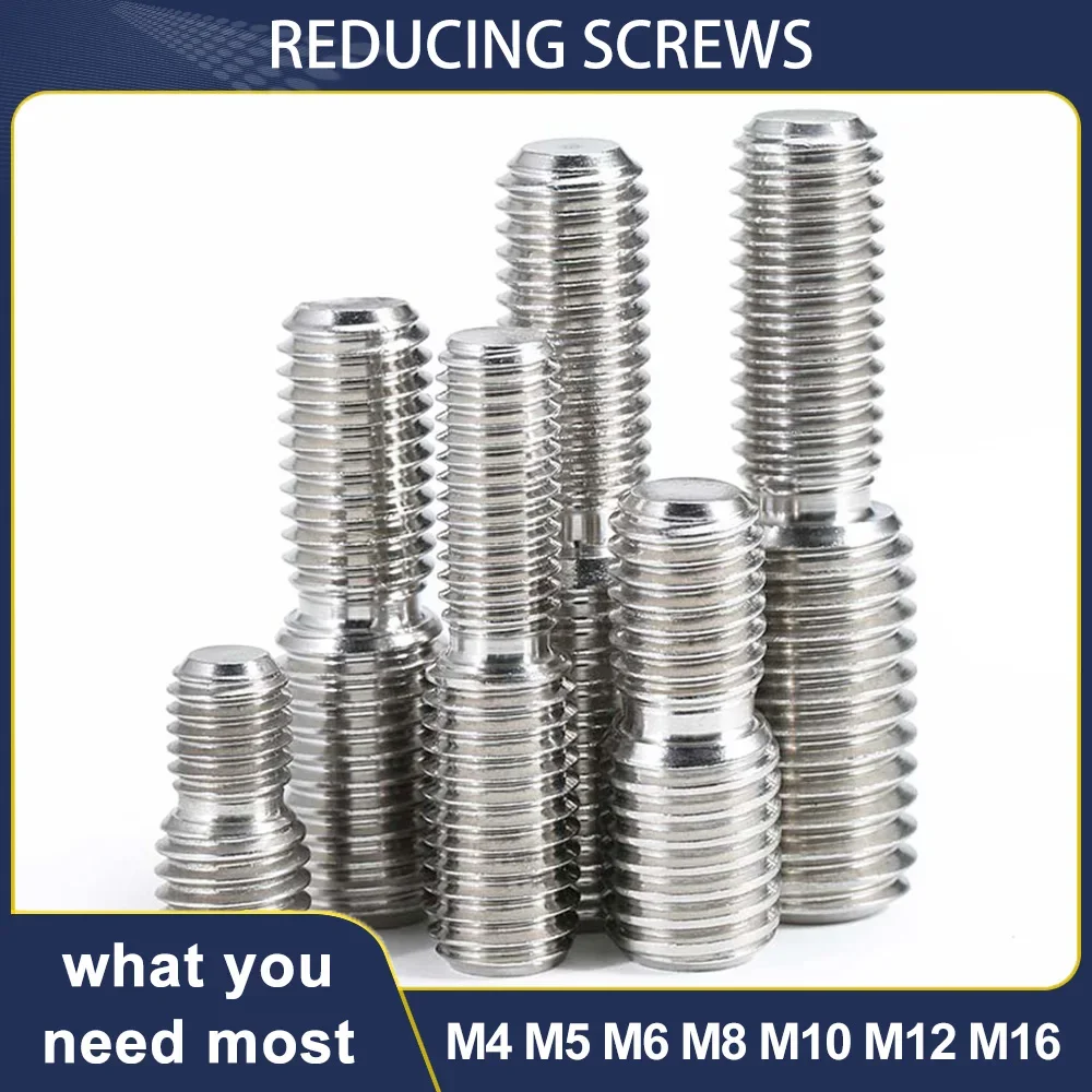 Tornillos reductores M4 M5 M6 M8 M10 M12 M16, convertidor adaptador de cámara, conversión de perno de acero inoxidable 304, tornillo sin cabeza de doble punta