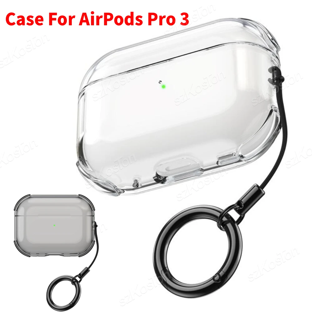 Para AirPods Pro 3 funda protectora transparente de TPU suave con llavero con cordón cubierta anticaída a prueba de golpes para accesorios AirPods Pro 3