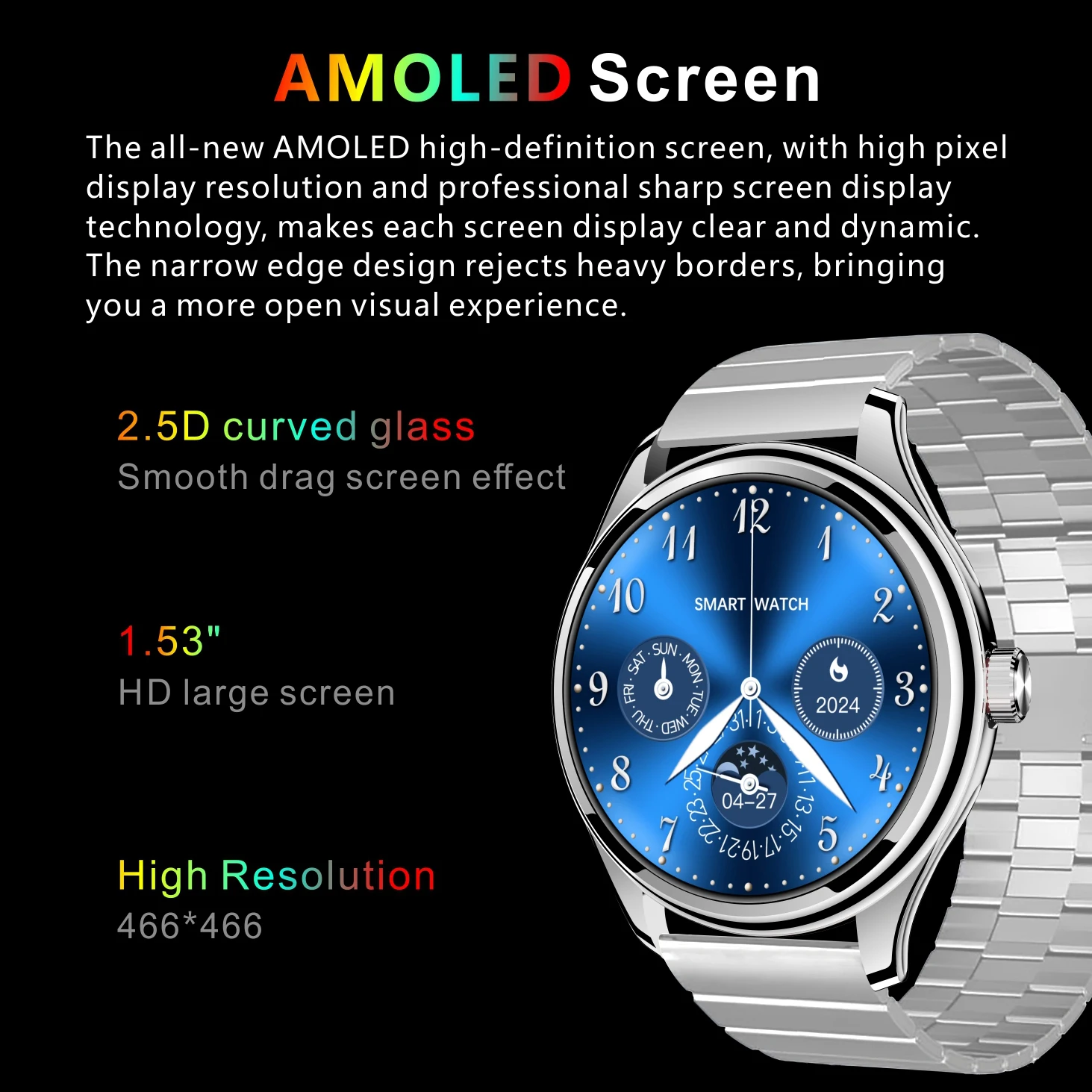 Reloj inteligente ultrafino con pantalla AMOLED de 1,53 pulgadas, brújula para exteriores, mapa, resistente al agua, llamada de diente azul, reloj inteligente NFC, asistente de voz deportivo - imagen 4