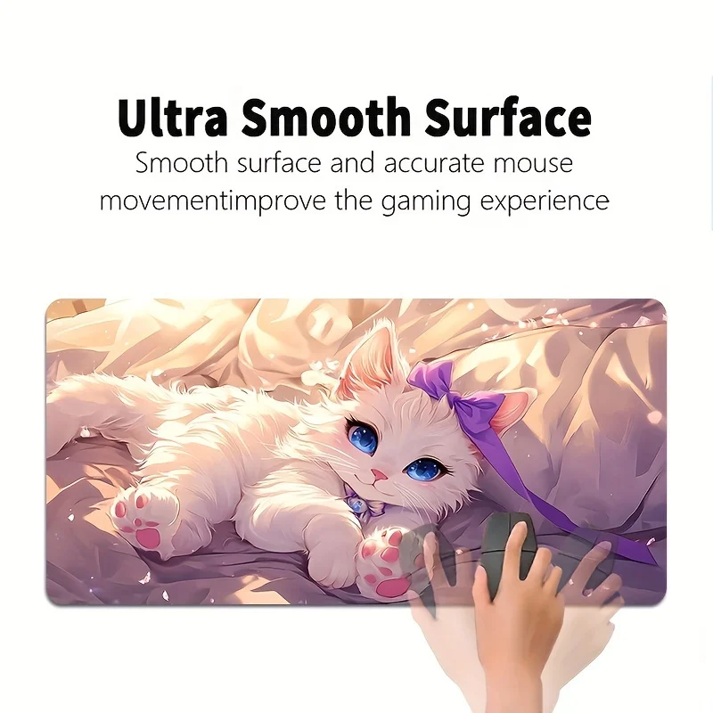 Alfombrilla de ratón con diseño de gato bonito, Base de goma grande, antideslizante, accesorios de escritorio para PC, alfombrilla para teclado de oficina y jugador, alfombrilla decorativa - imagen 4