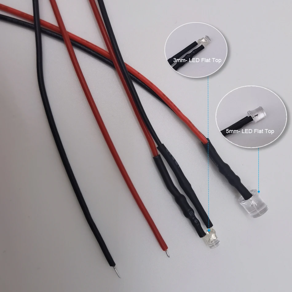 20 unids/lote 20cm precableado 3mm 5mm luces LED superiores planas precableadas 5V 12V 24V 2pin diodo emisor de luz para decoración del hogar DIY - imagen 3