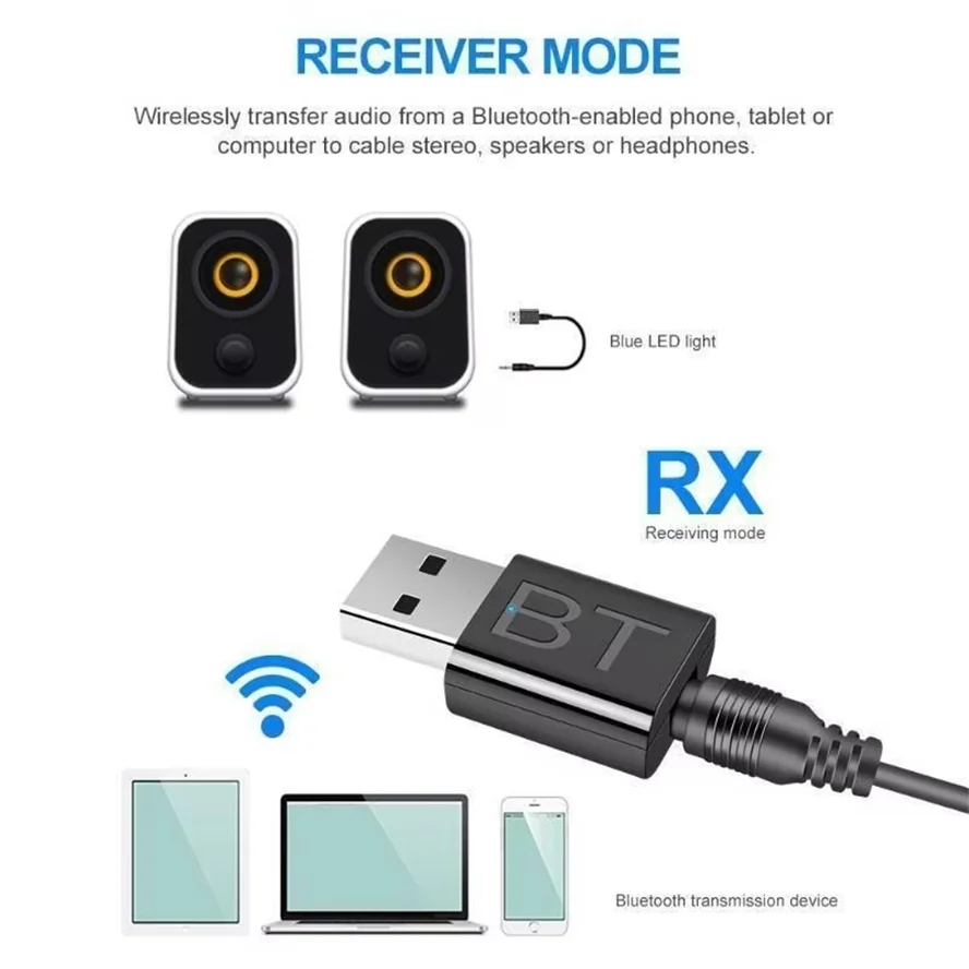 Receptor USB Bluetooth 5,0, adaptador inalámbrico Bluetooth, conector auxiliar de 3,5mm para PC, música de coche, adaptador de Audio estéreo auxiliar para auriculares de TV - imagen 2