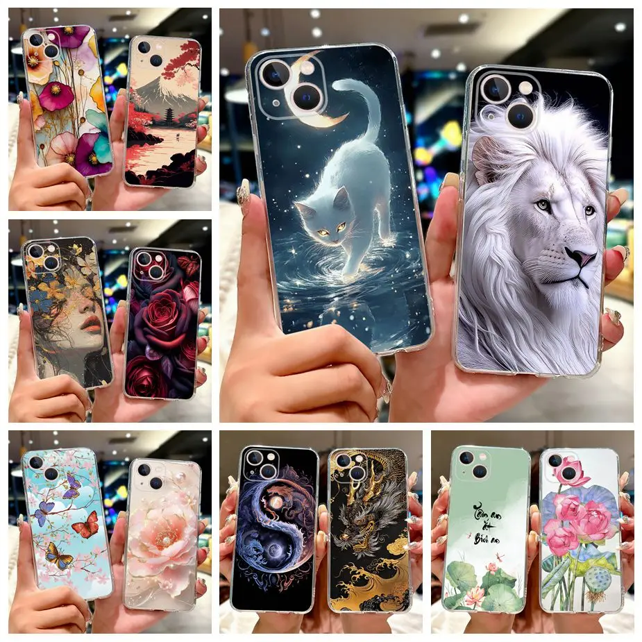 Para Apple iPhone 13 funda iPhone13 Mini lindo gato León pintado funda de silicona suave funda de teléfono para iPhone 13 Pro Max iPhone13 Shell