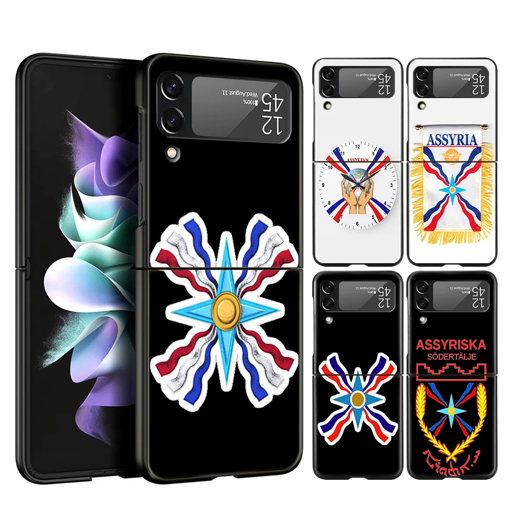 Funda de teléfono asyrian con bandera de Asiria para Samsung Galaxy Z Flip 3 4 5 6 7, PC plegable negro duro para Samsung Z Flip3 Flip4 Flip5