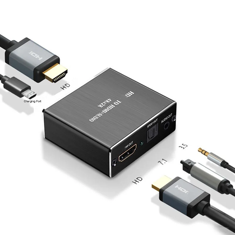 Extractor de grabación de vídeo 3D 4K 2K con divisor de Audio HDMI, adaptador Compatible con convertidor de salida estéreo SPDIF de fibra de 5,1 a 3,5 MM