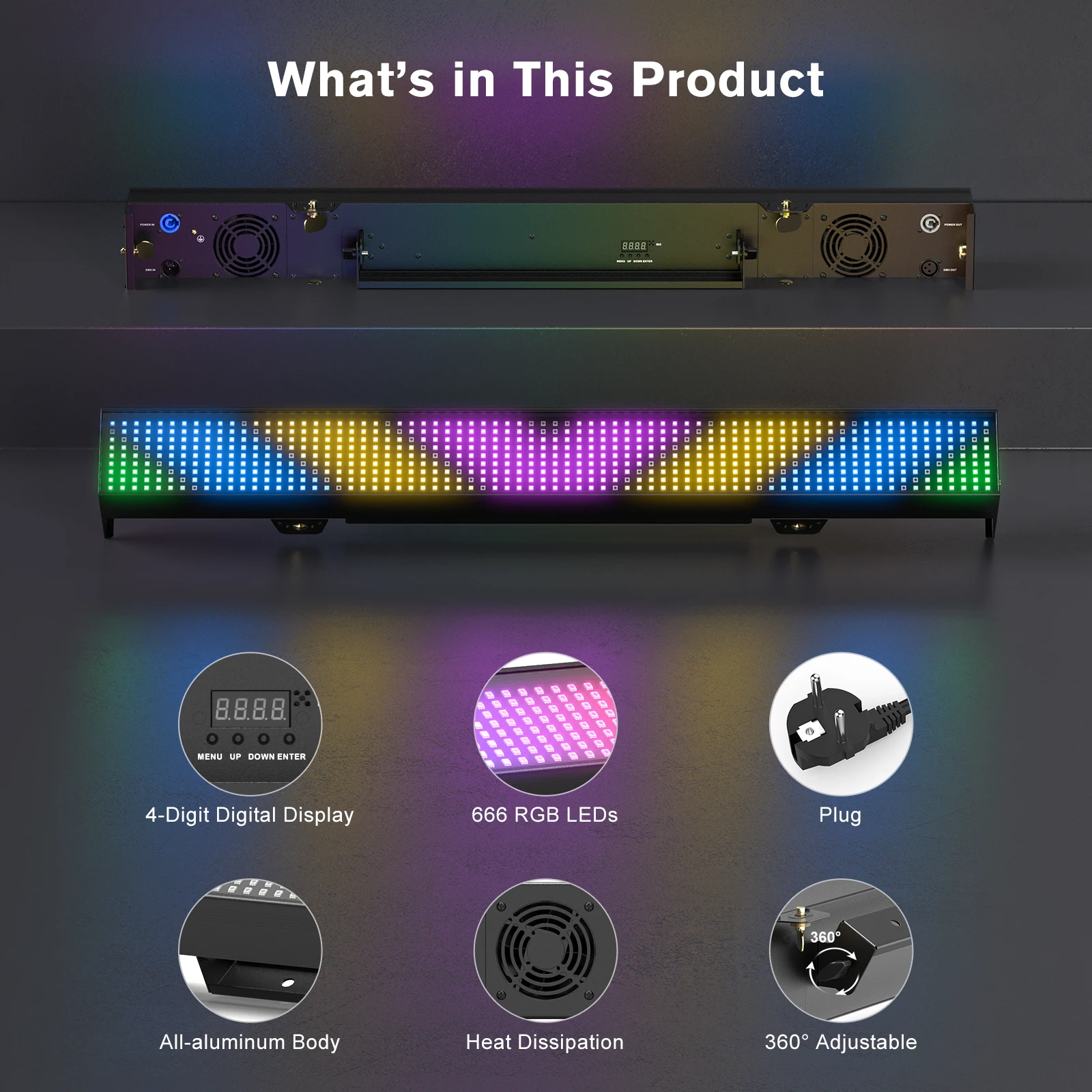 U'King 1/2 Uds 120W RGB 666LEDs luces de pared 254 iluminación de efecto de escenario de persecución de carrera dinámica para fiesta de boda Bar Show - imagen 5