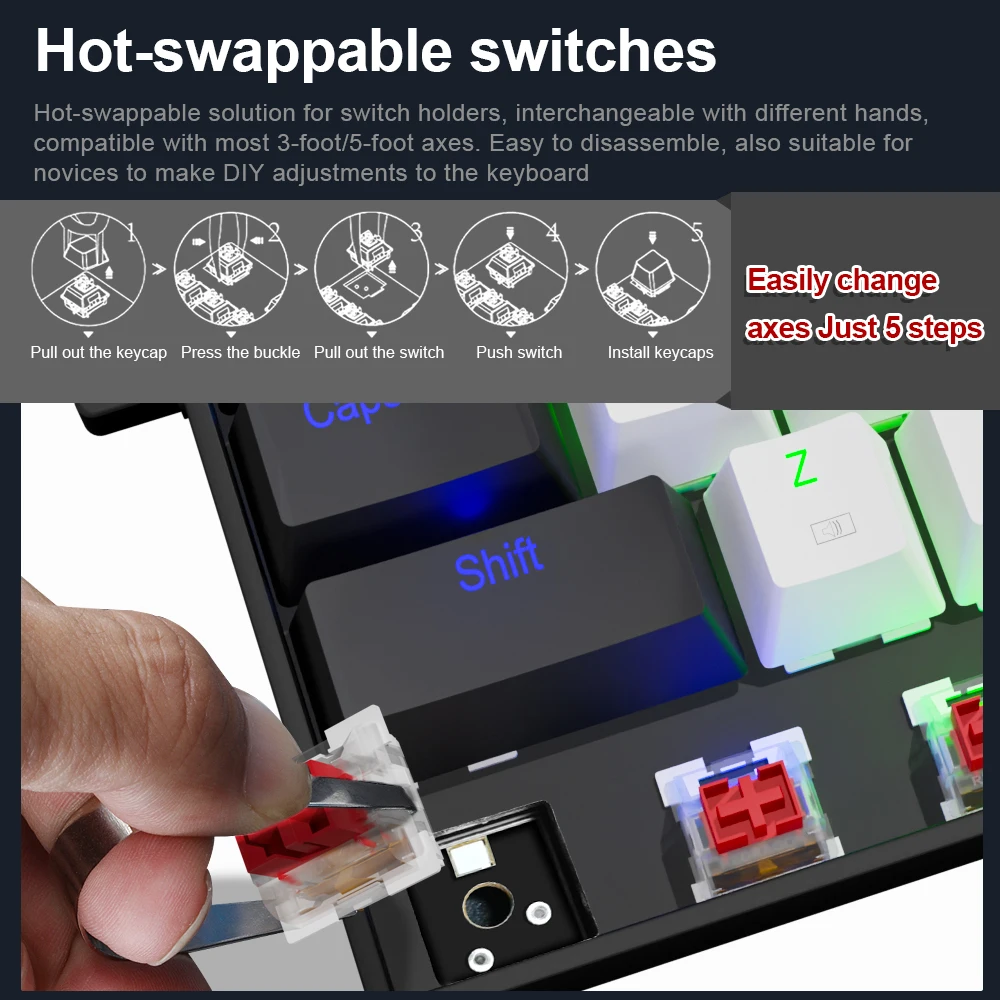 E-YOOSO Z686 USB Mini slim mecánico para juegos con cable interruptor rojo 68 teclas ruso brasileño portugués para ordenador portátil - imagen 5