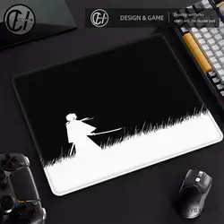 Alfombrillas de ratón samurái japonesas negras de tamaño pequeño, goma antideslizante resistente al desgaste con bordes cosidos, alfombrillas para ratón adecuadas para PC de oficina