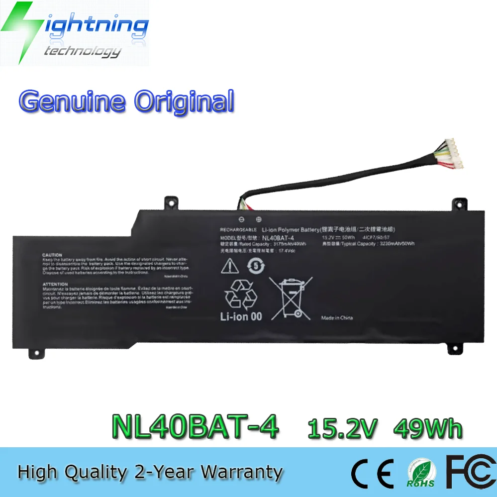 Nueva batería genuina para ordenador portátil NL40BAT-4 15,2 V 49Wh para CLEVO NL41MU NL51NU SCHENKER Work 14 Base
