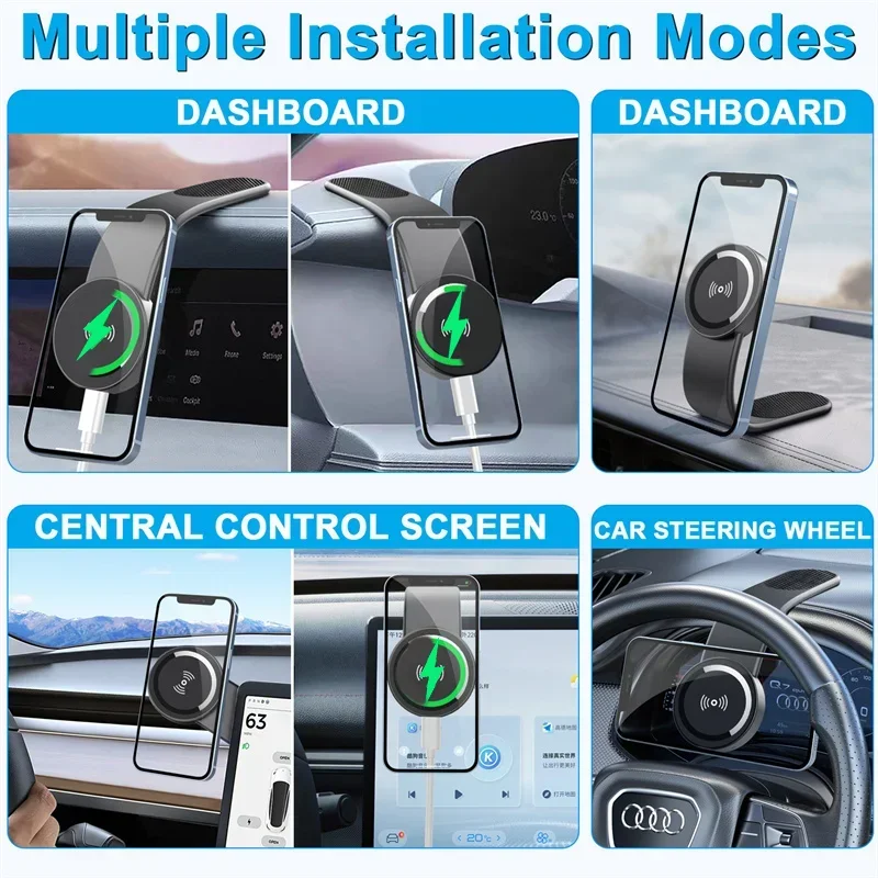 Cargador inalámbrico magnético para coche, soporte de teléfono de carga rápida para coche, panel de pantalla de Control central para iPhone 15, 14, 13, Samsung y Xiaomi - imagen 4