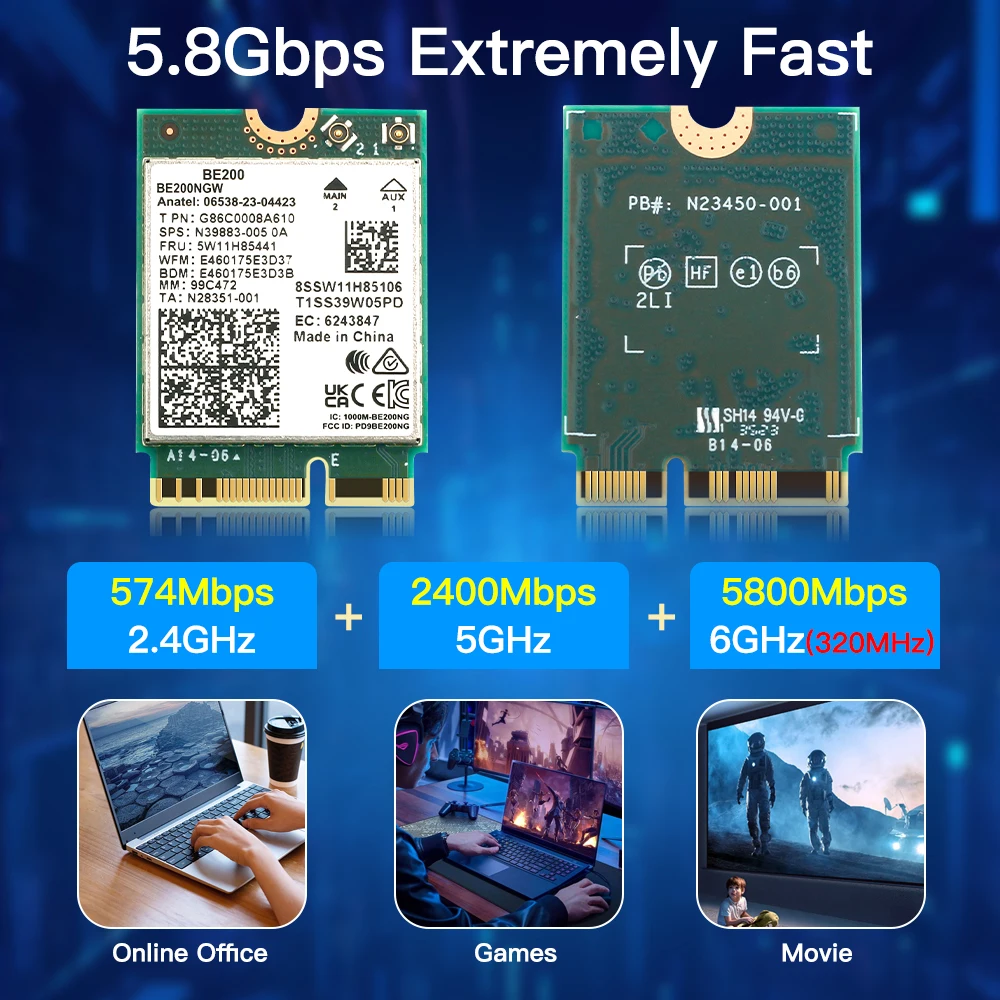 FENVI BE200 WiFi 7 Card BE200NGW For Bluetooth 5.4 Tri Band 2.4G/5G/6GHz M.2 Wireless Network Adapter For PC Windows10/11 WiFi6E - imagen 5