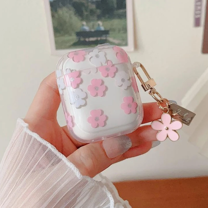 Funda de auriculares de TPU suave con purpurina ostentosa para Airpods 4 Pro de segunda generación con diseño de flores de dibujos animados bonitos Air Pods 3 1 3. a generación - imagen 4