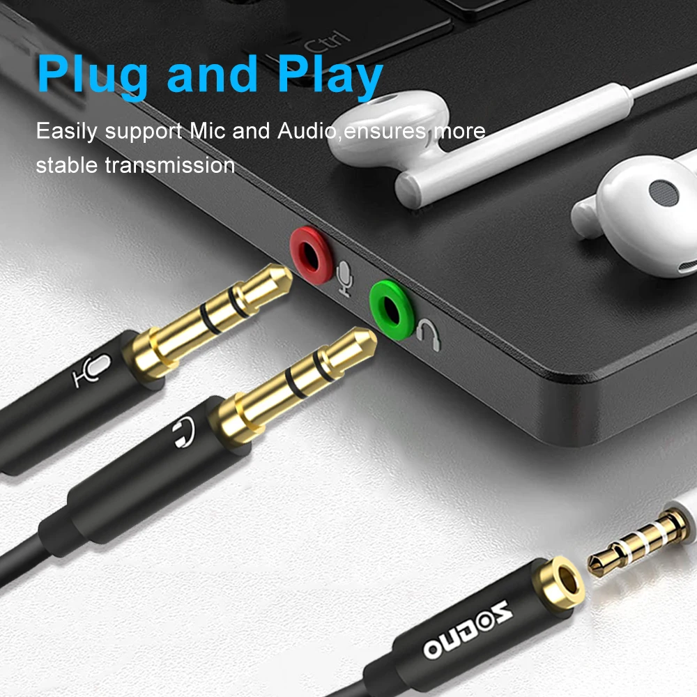 ZOGUO-Divisor de auriculares 3,5mm hembra a 2 Dual 3,5mm macho, Cable de Audio, micrófono, Conector estéreo, auriculares para juegos de ordenador - imagen 4