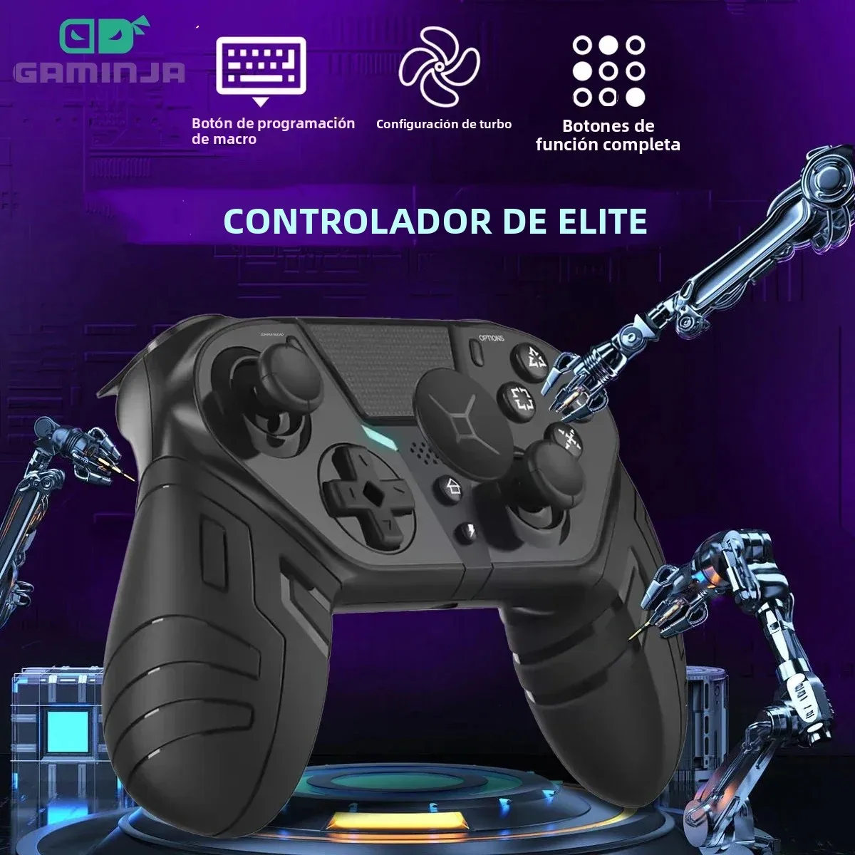 Controlador inalámbrico GAMINJA, mando Bluetooth de doble vibración con función Turbo programable para consola PS4, Joystick de PC - imagen 2