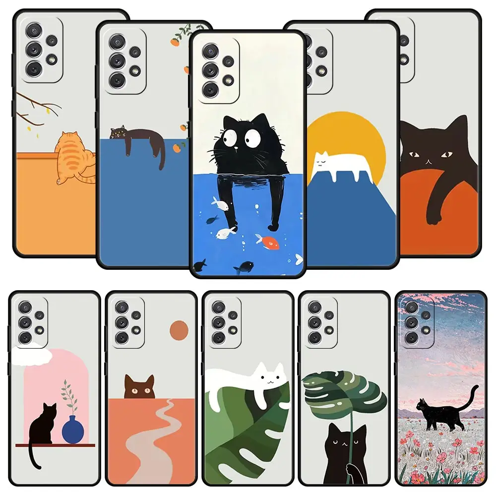 Funda de teléfono con diseño de gato para Samsung A51 A71 A21S A17 A11 A15 A25 A31 A41 A23 A33 A53 A73 A07 A03S A05S A13 A35 A55 5G