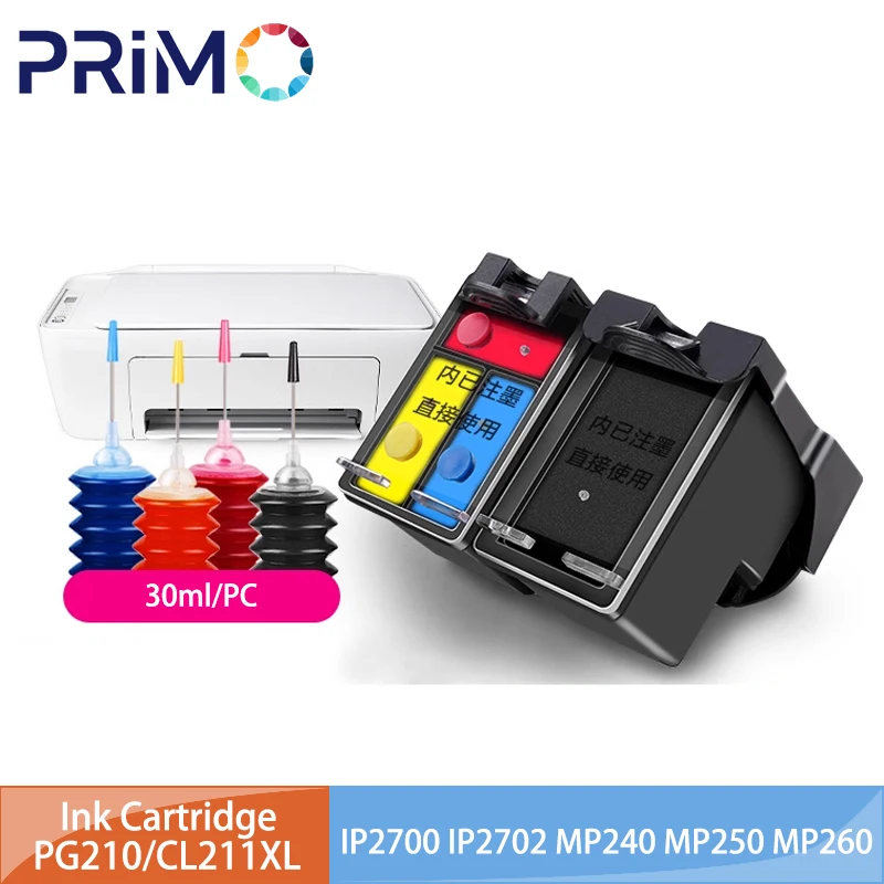 Cartucho de tinta recargable PG-210XL CL-211XL para Canon PG210 CL211 MP240 MP250 MP260 MP270 MP320 MP495 MP480 MP490 IP2700 IP2702