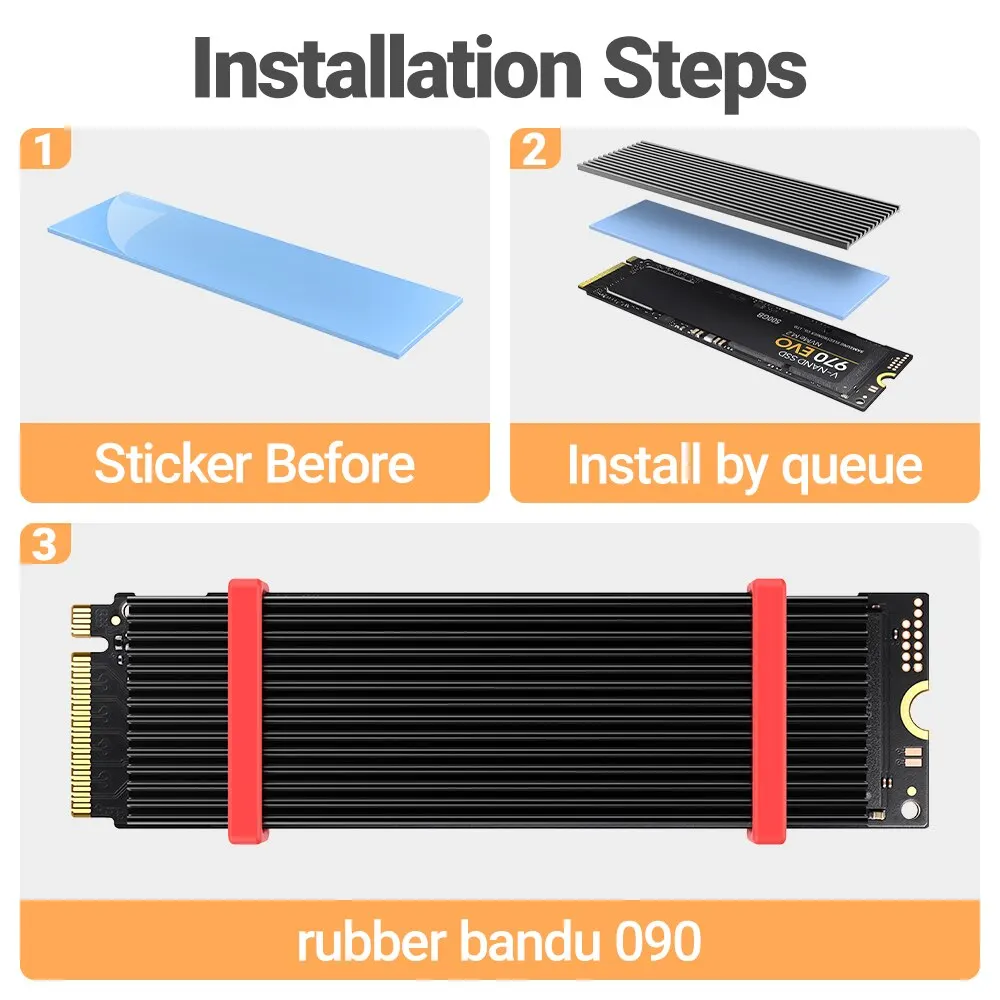 Disipador de calor JEYI M.2 SSD, radiador NVMe de aluminio 2280, enfriador de unidades de estado sólido con almohadilla térmica de silicona para PS5, portátil y de escritorio - imagen 4