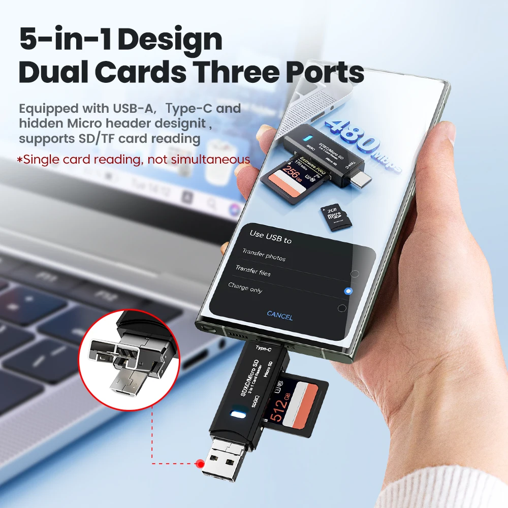 Olaf-lector de tarjetas 5 en 1 Otg tipo C, Micro Sd, unidad Flash, inteligente, Usb 2,0, Tf, Cf - imagen 3