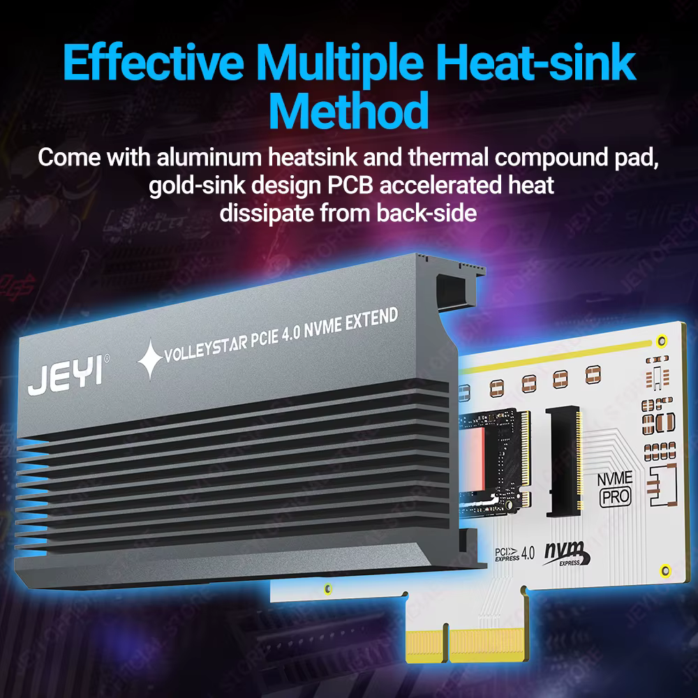 Adaptador NVMe PCIe 4.0 JEYI VolleyStar – RGB con Disipador Térmico - imagen 4