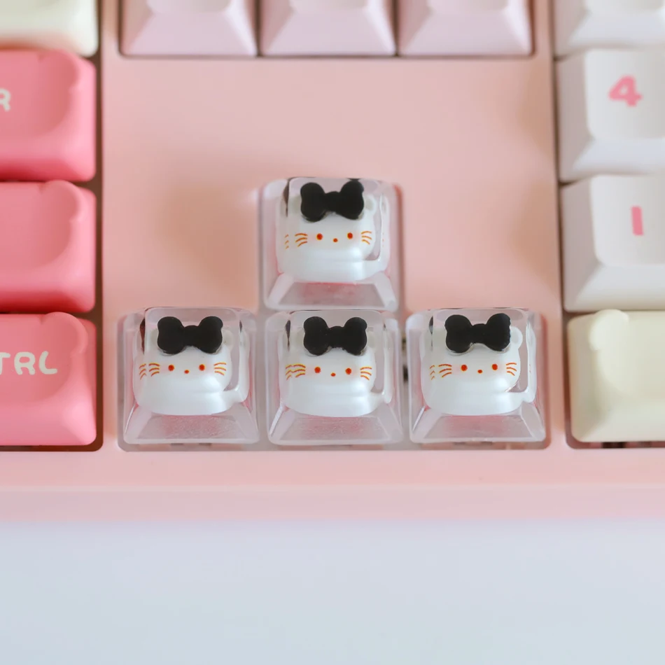 1 Juego de 4 piezas de teclado mecánico de resina con personalidad transparente y luz de gato, teclas de flecha personalizadas de Anime Diy - imagen 4