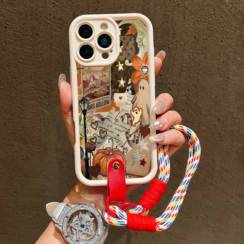 Funda de teléfono de silicona fantasma de Halloween para iPhone 17 16 Pro Max 15 14 13 12 11 XS X XR 7 8 Plus 16E cubierta de cordón con correa para muñeca - imagen 5