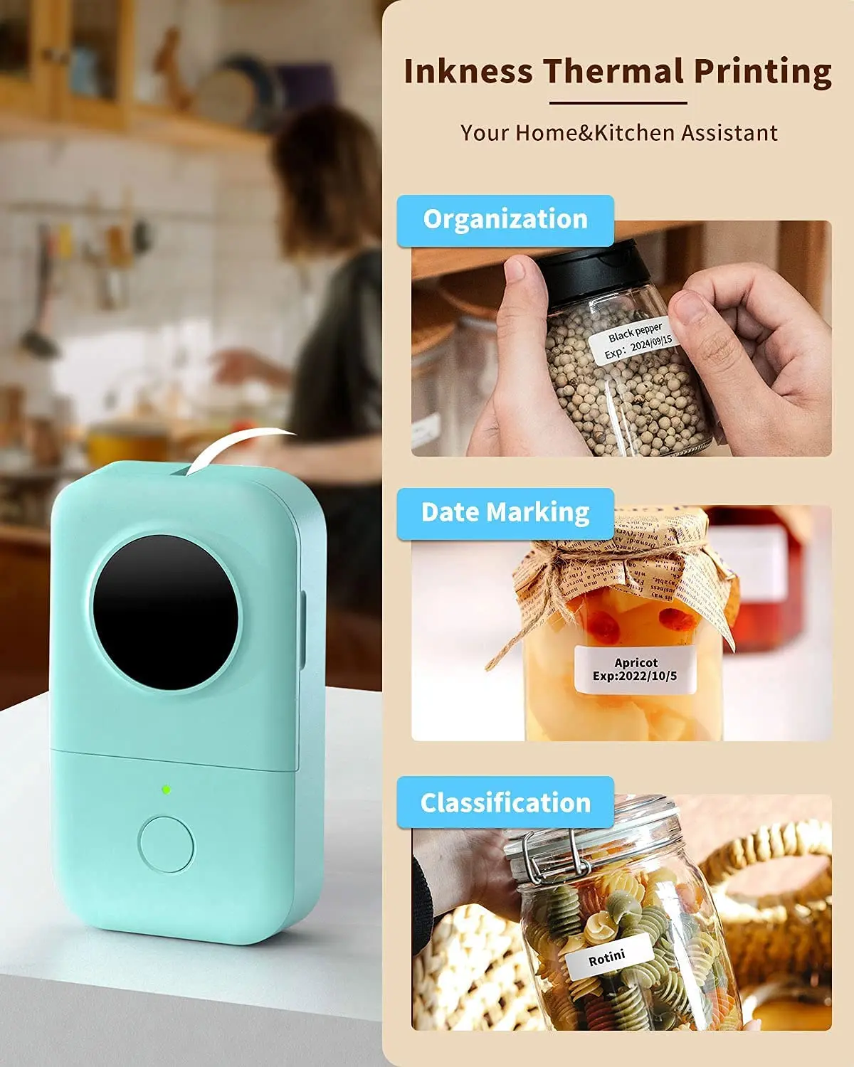 Phomemo-máquina portátil D30 para hacer etiquetas adhesivas, impresora térmica de mano con caja de regalo de 5 rollos para el hogar, la Oficina y la escuela - imagen 3