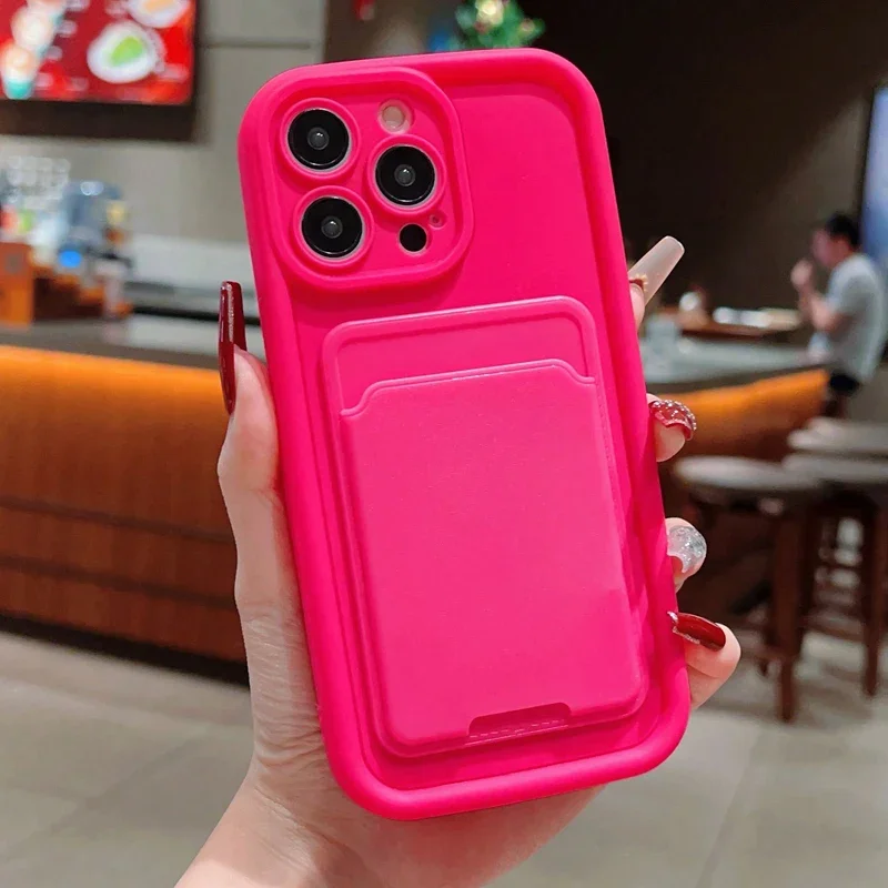Funda de teléfono de silicona anticaída con inserción de tarjeta para iPhone 17 16 15 14 13 12 11 Pro Max 7 8 Plus 17Air 16E cubierta suave de caramelo a prueba de golpes - imagen 5