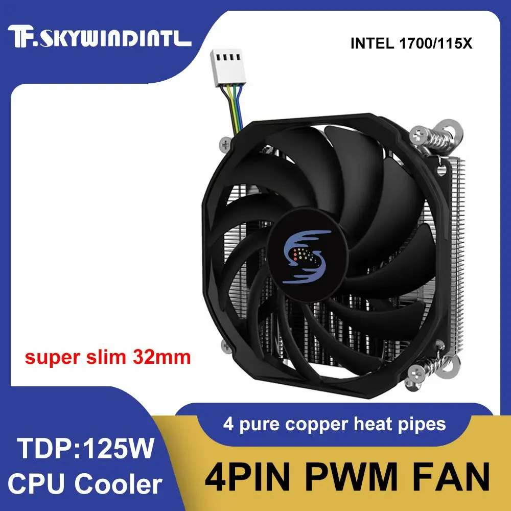 Radiador de CPU superfino, perfil bajo negro, 32mm de altura, LGA115x/1700, 4 ventiladores de refrigeración de tubo de calor, chasis A4, Mini PC ITX