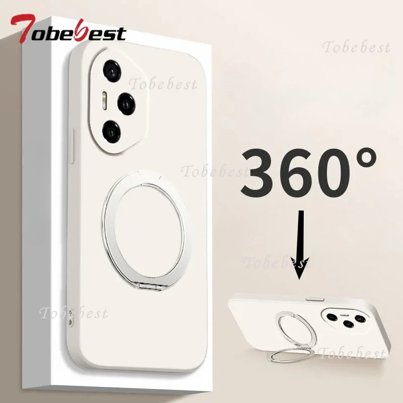 Funda de silicona líquida con soporte magnético giratorio de 360 grados para Huawei Honor 400 300 Ultra 200 100 90 Lite 80 70 60 Pro - imagen 2